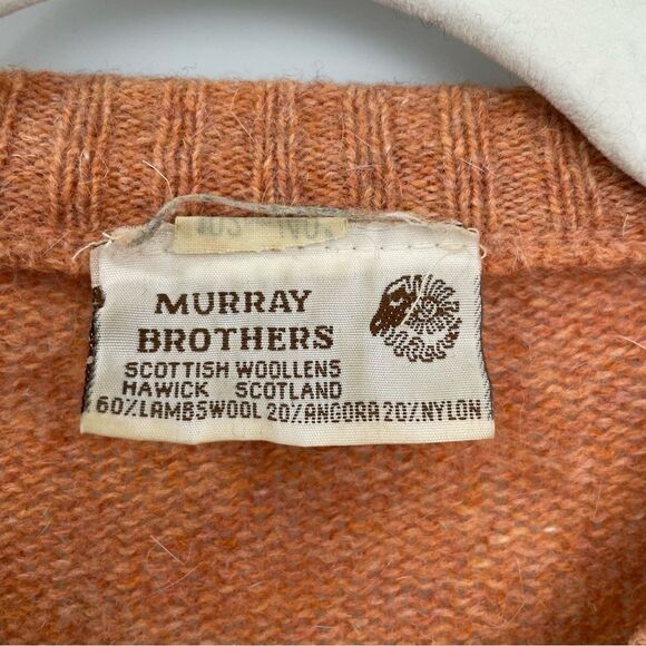 [L] Vintage Murray Brothers Scottish Wool Knit Sweater Orange & Brown 70s Print - Picture 14 of 15